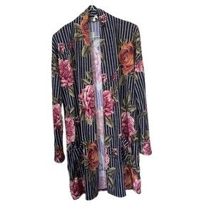 Beeson River Long Sleeve Cardigan Duster Floral & Stripes Small - NWOT